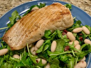 Salmon with Arugula and Michigan White Beans